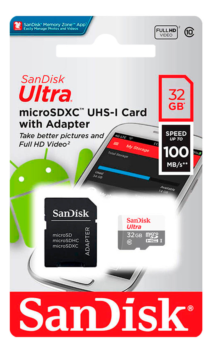 Tarjeta De Memoria Microsd 32gb Sandisk 100mb/s Adaptador