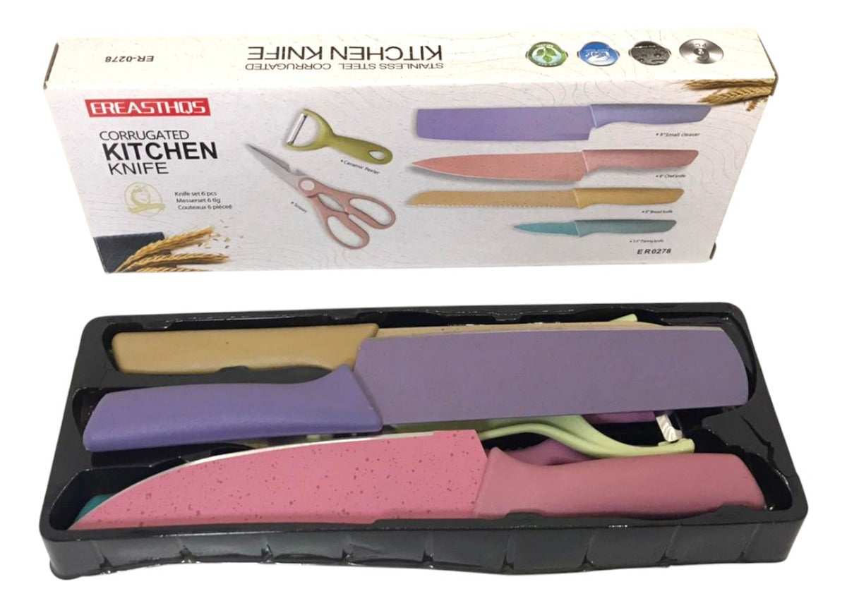 Set De Cuchillos Juego X6 Piezas Colores Pastel Cocina