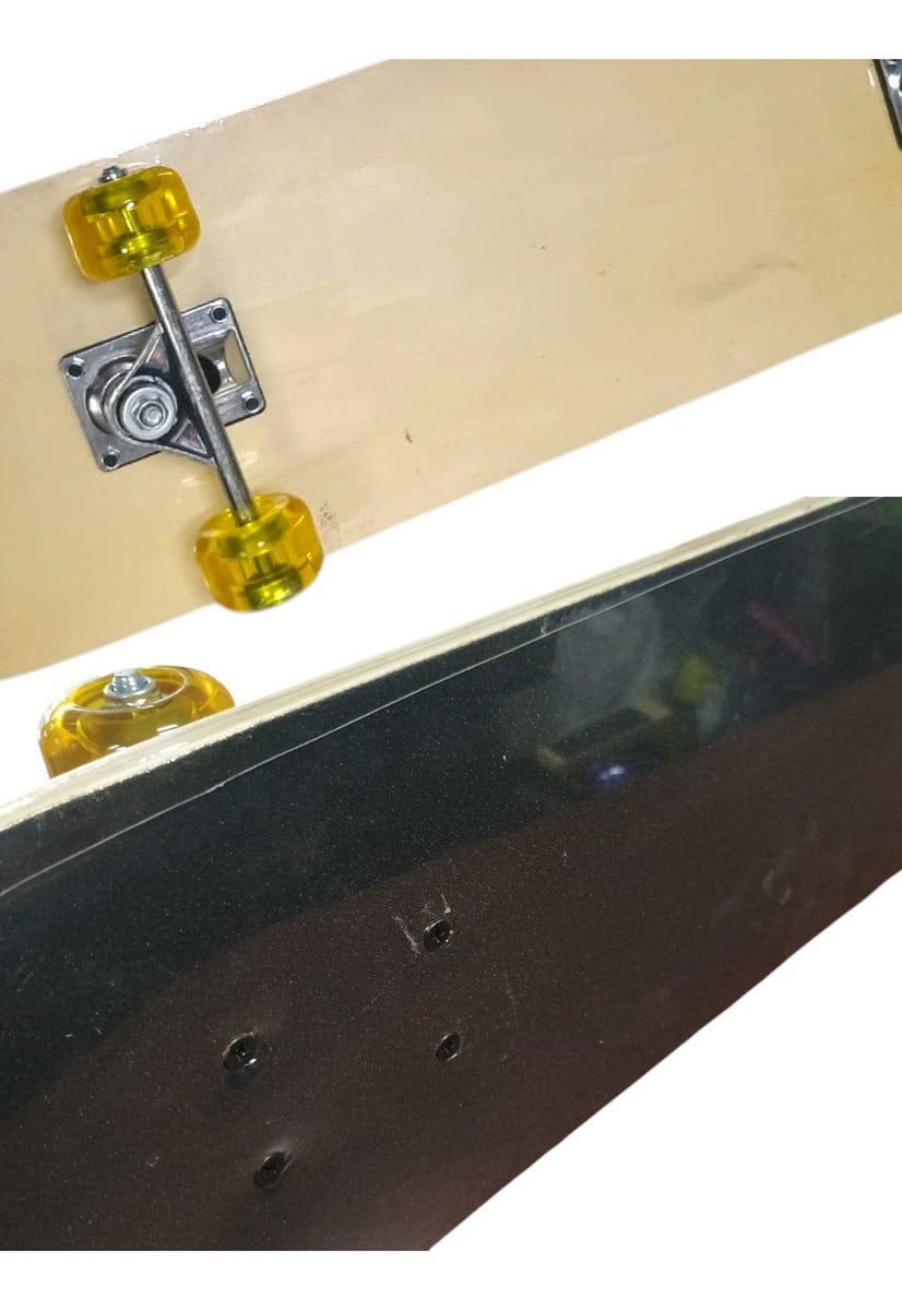 Tabla De Skate Madera Natural 7 Capas Rueda Amarilla