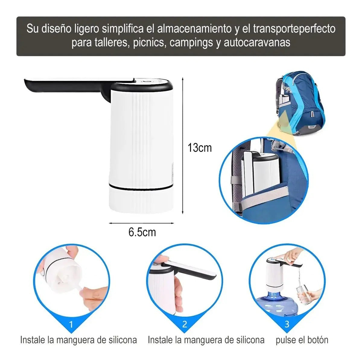 Dispensador Portátil Recargable De Agua Para Botellones