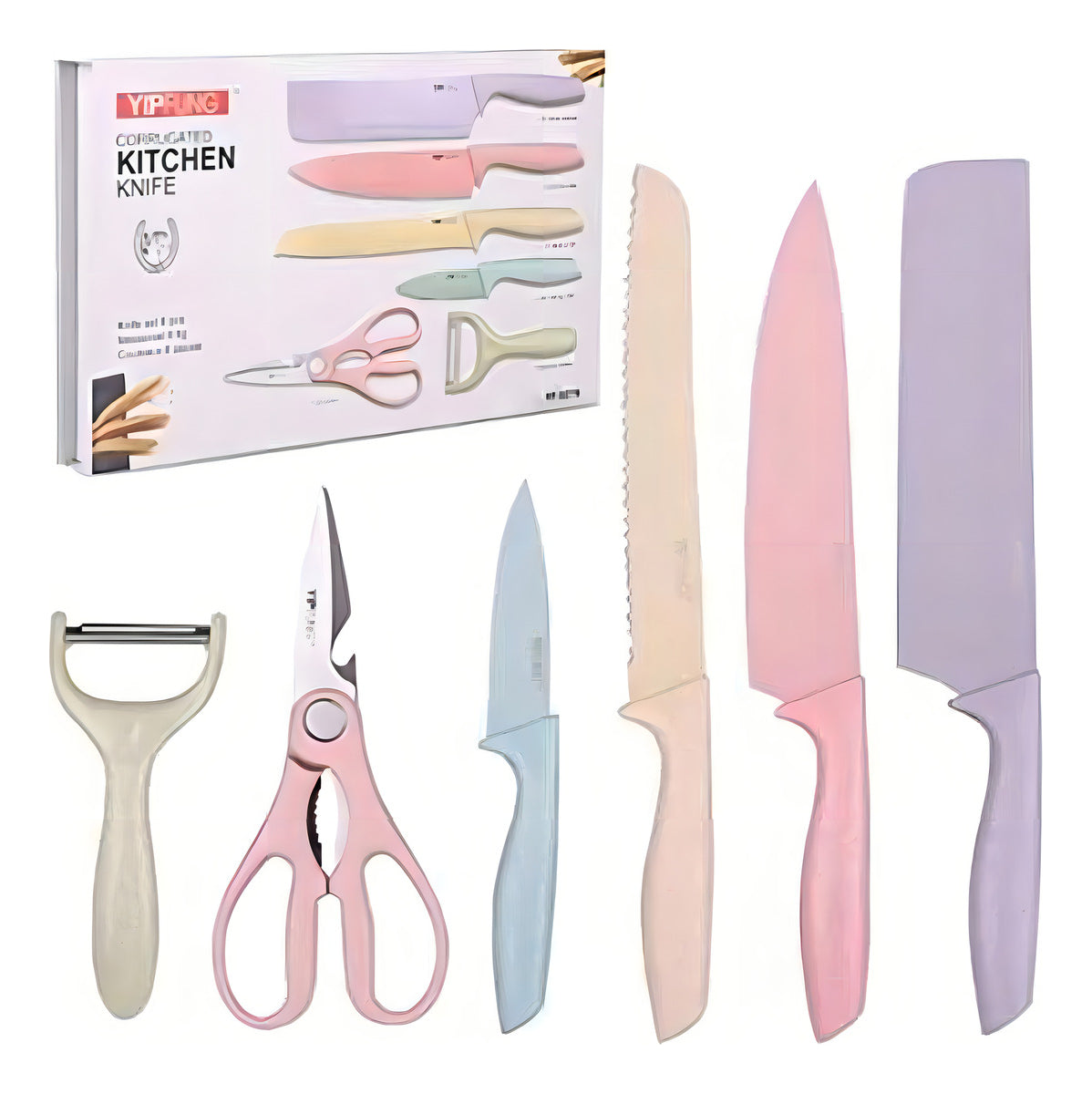 Set De Cuchillos Juego X6 Piezas Colores Pastel Cocina Knife