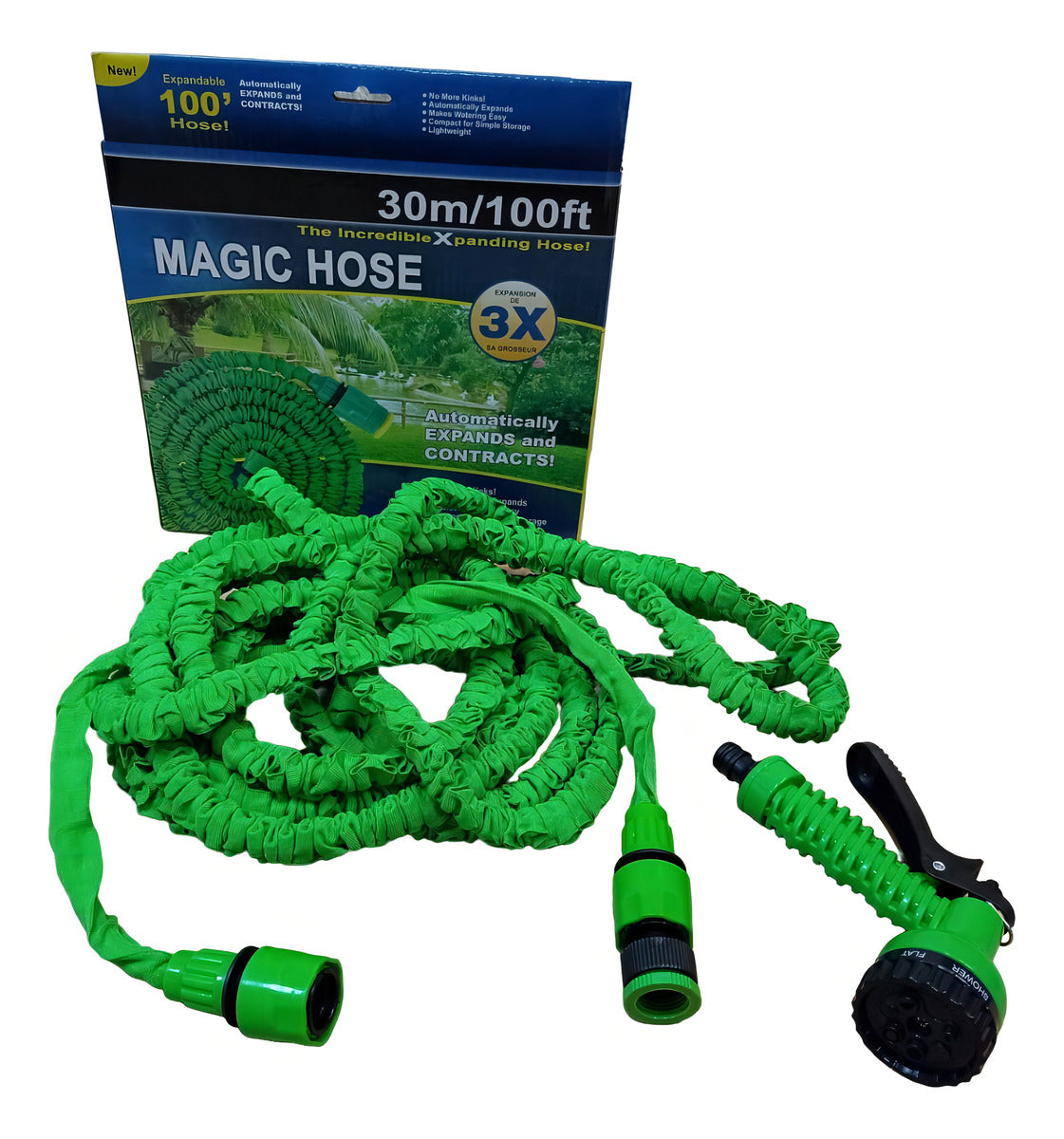 Manguera Retráctil Expandible Jardín Magic Hose 30 Metros Color Verde Lima