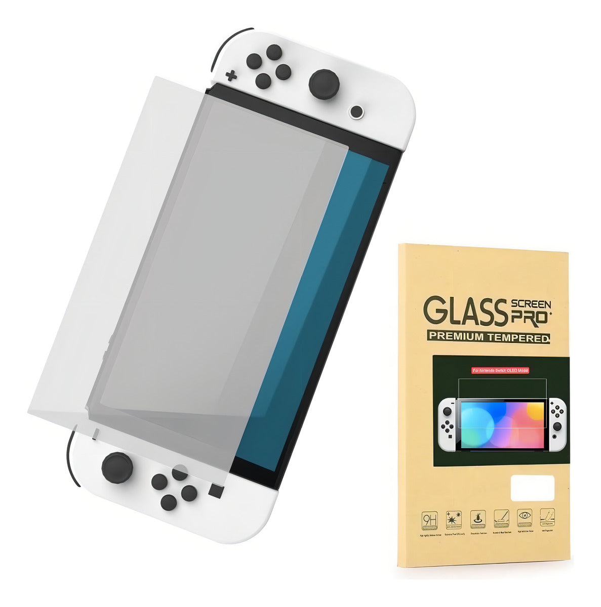 Estuche Protector Duro Y Lamina Mica Nintendo Switch Oled H9 Color Negro Panini