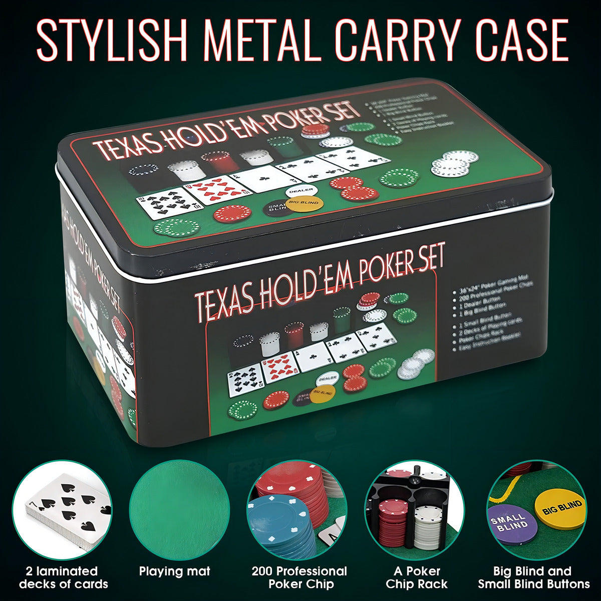 Set De Poker Texas Holdem 200 Fichas Profesional Set Caja