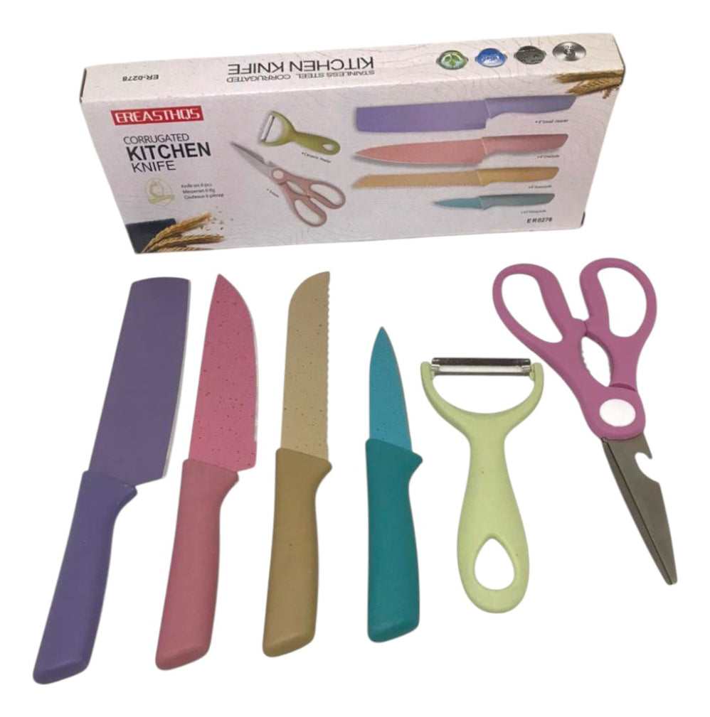 Set De Cuchillos Juego X6 Piezas Colores Pastel Cocina