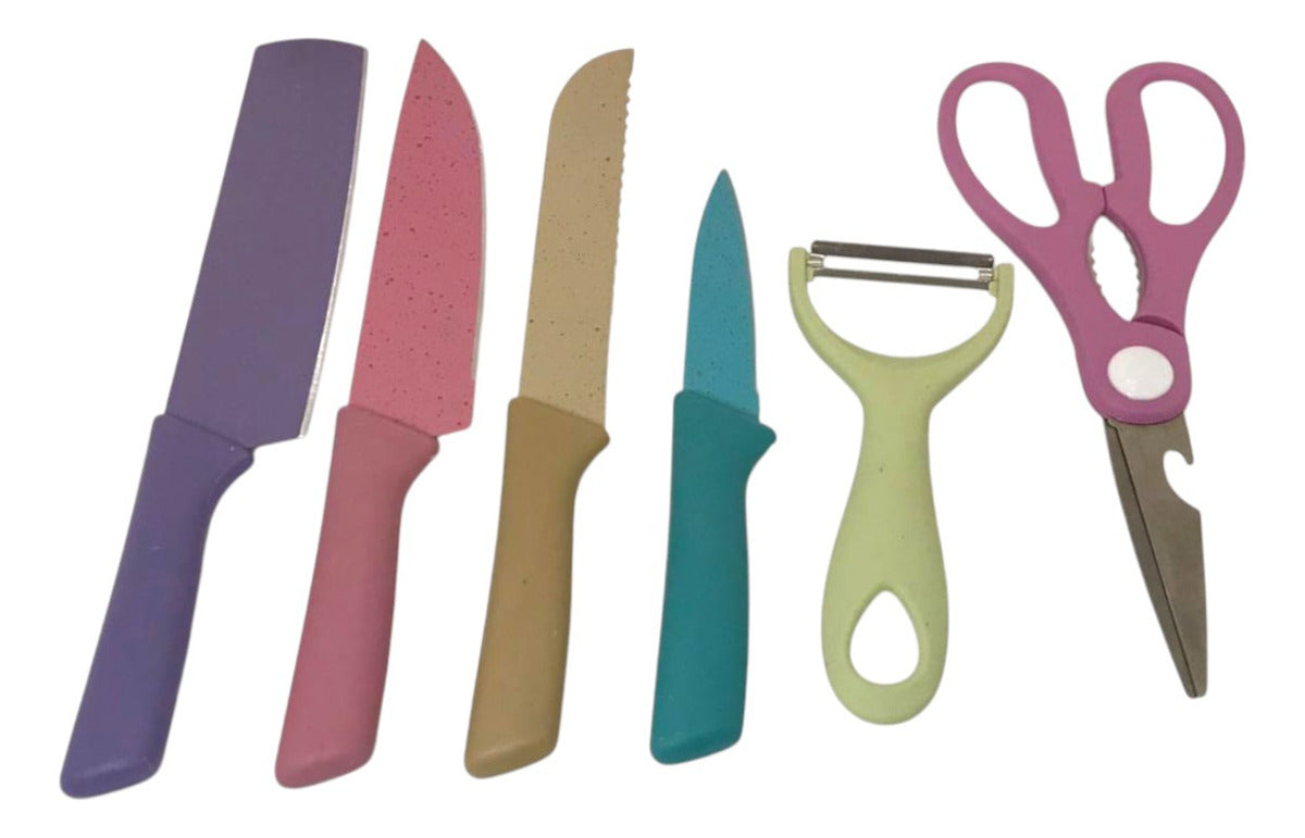Set De Cuchillos Juego X6 Piezas Colores Pastel Cocina