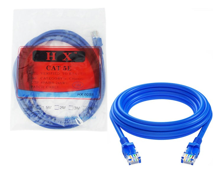 Cable Red Ethernet Hx 5 Metros Cat 5e Rj-45 1000 Mbps Azul Conectores