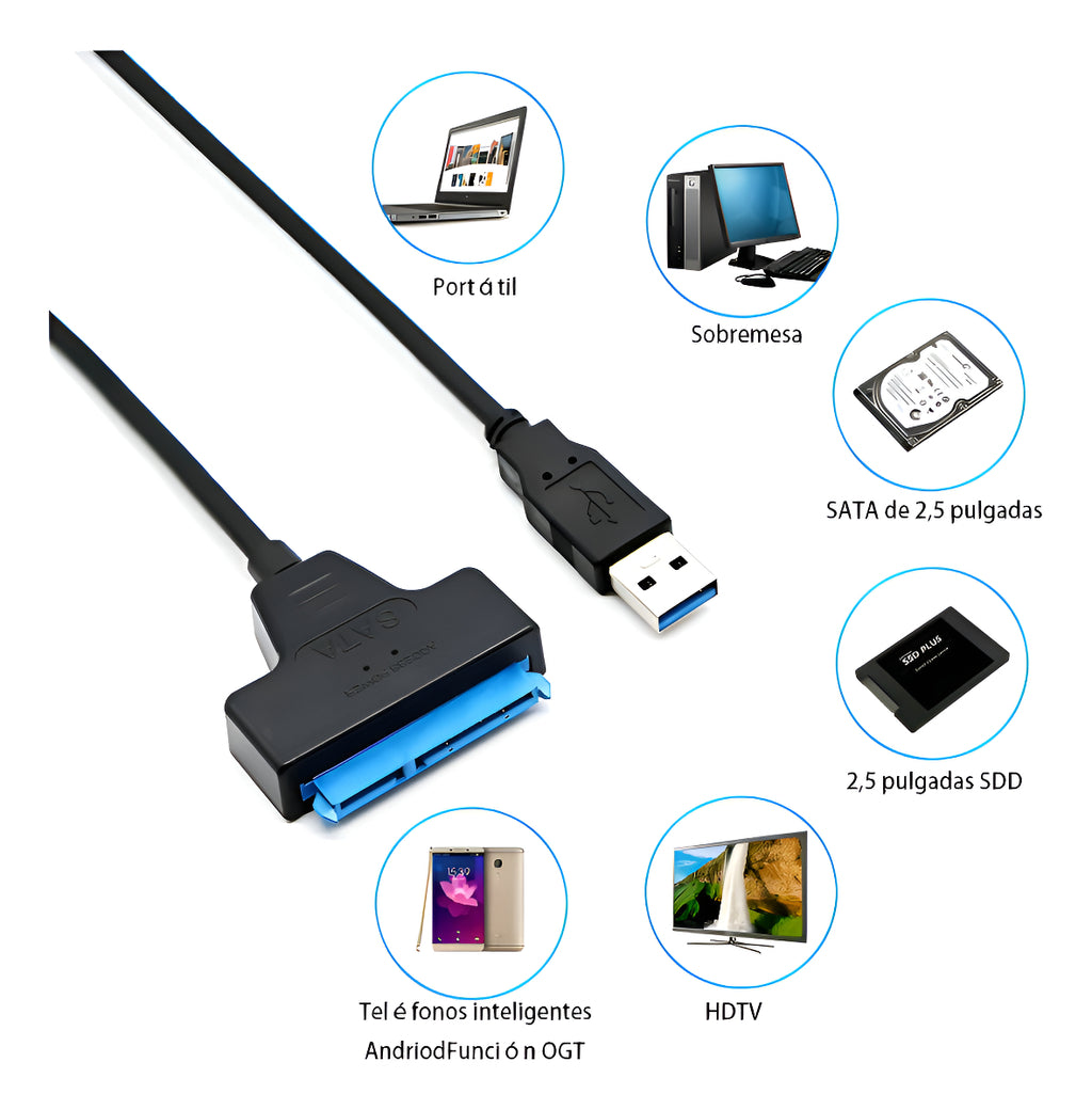 Adaptador Usb 3.0 A Sata Iii Para Discos Duros Sdd Hdd De 2,