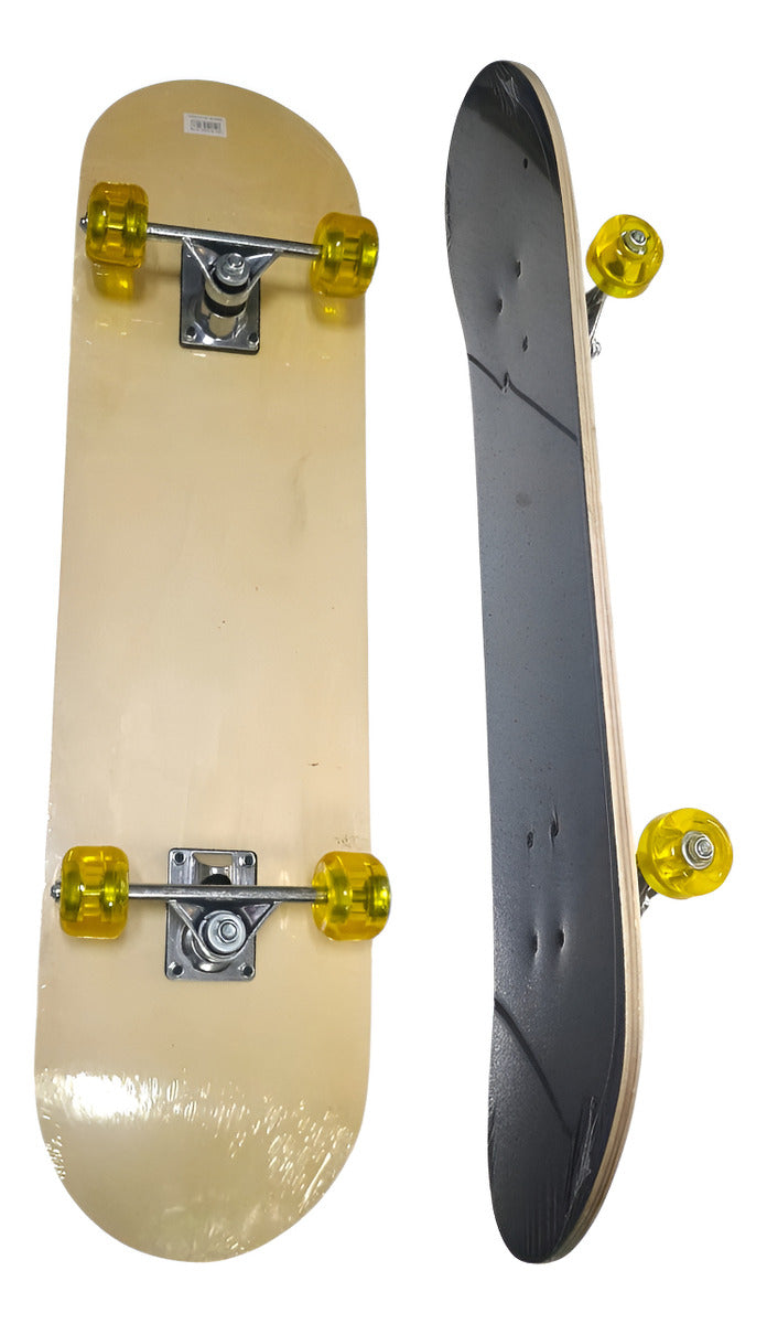 Tabla De Skate Madera Natural 7 Capas Rueda Amarilla