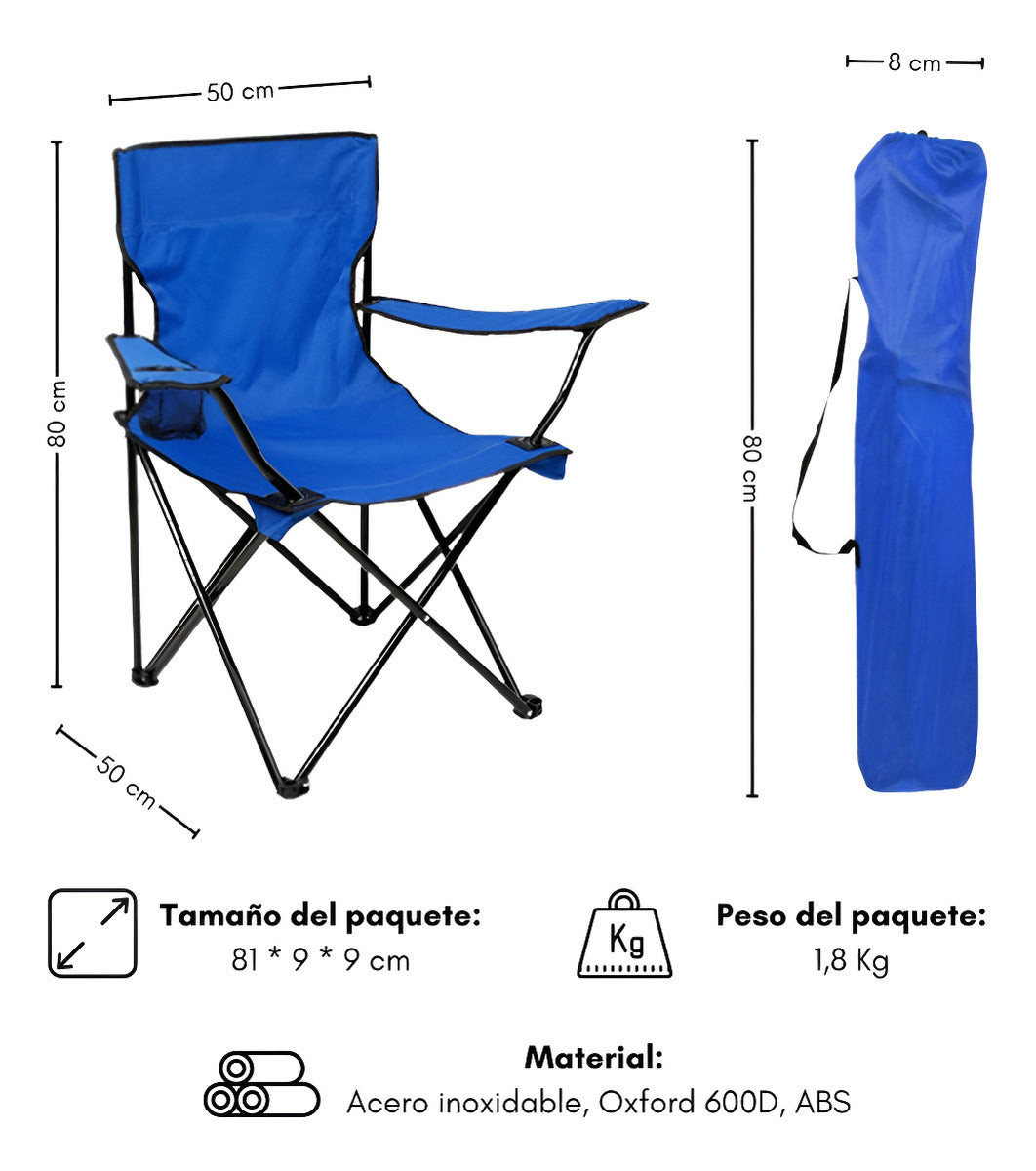 Silla Plegable Camping Playa Picnic Con Porta Vasos Color Azul