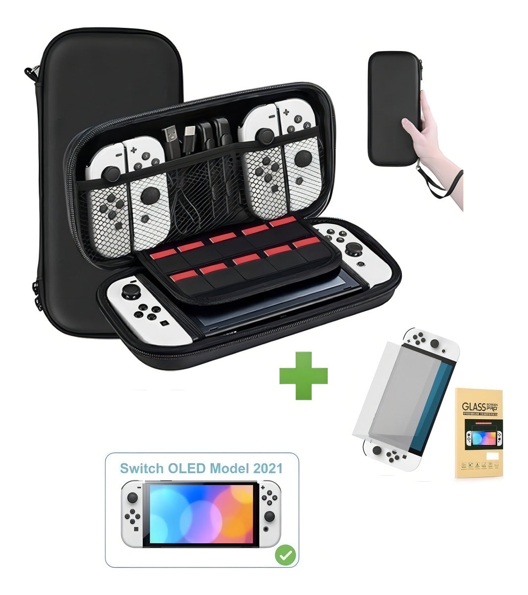 Estuche Protector Duro Y Lamina Mica Nintendo Switch Oled H9 Color Negro Panini