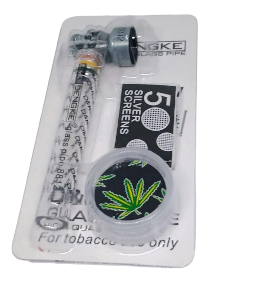 Pipa Vidrio 9 Cm + 5 Rejilla + Moledor Plastico